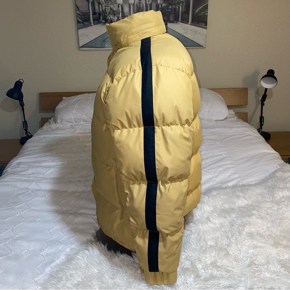 Nike | Rare Vintage Down Puffer Jacket Full Zip Hooded Muted Yellow Black Stripe - Picture 2 of 16